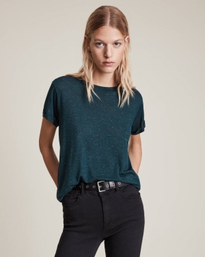 Allsaints Anna Shimmer T-shirt Dam Turkos Blå | SE.WM335V-5018