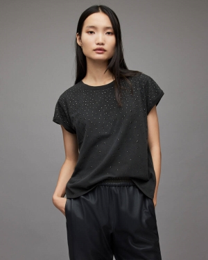 Allsaints Apus Studded Anna T-shirt Dam Svarta | SE.WM278V-839