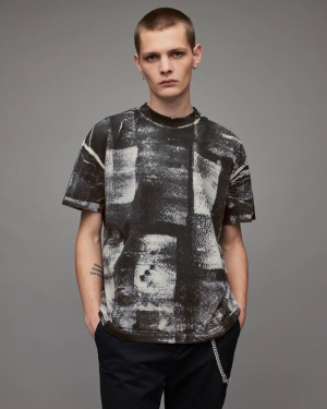 Allsaints Barrow Crew T-shirt Herr Chalk Wht/Jet Blk | SE.MD110X-6485