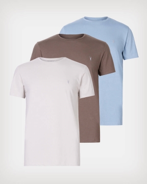 Allsaints Brace Brushed Bomull 3 Packs T-shirt Herr Grå Bruna Blå | SE.MD138X-8016