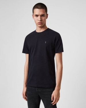 Allsaints Brace Crew Brushed Bomull T-shirt Herr Marinblå | SE.MD131G-3968