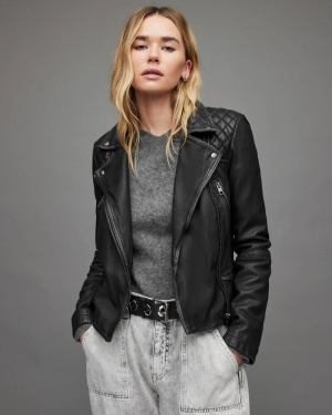 Allsaints Cargo Läder Biker Jacka Dam Svarta Grå | SE.WL047C-140