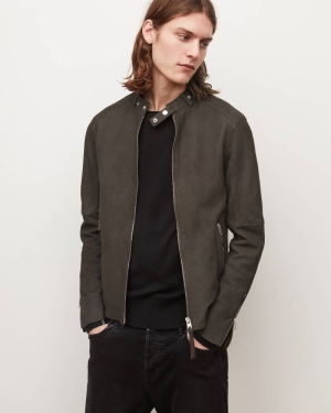 Allsaints Cora Läder Bomber Jacka Herr Grå | SE.ML006R-33