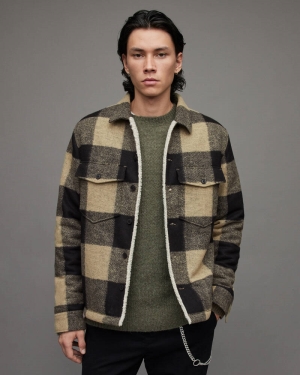 Allsaints Drexel Checked Sherpa Fodrade Jacka Herr Ecru | SE.MJ107X-35