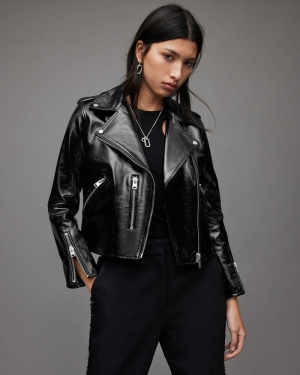 Allsaints Fern Shiny Läder Biker Jacka Dam Svarta | SE.WL148X-5