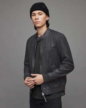 Allsaints Gallow Läder Bomber Jacka Herr Petrol | SE.ML073U-210