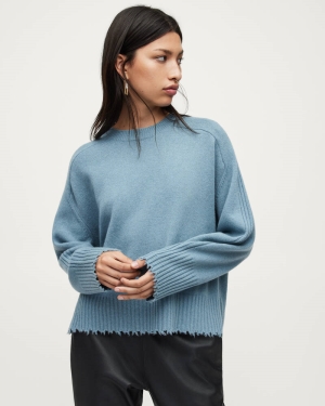 Allsaints Kiera Cashmere Blend Jumper Stickat Dam Blå | SE.WK007V-7787