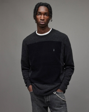 Allsaints Lobke Knit Crew Jumper Stickat Herr Svarta | SE.MK189V-4009