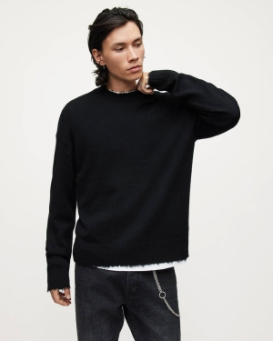 Allsaints Luxor Organic Ull Crew Jumper Stickat Herr Svarta | SE.MK044V-5