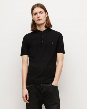 Allsaints Mode Merino Korta Sleeve Shirt Stickat Herr Svarta | SE.MK021N-5