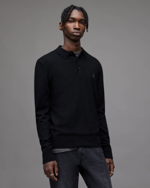 Allsaints Mode Merino Long Sleeve Shirt Stickat Herr Svarta | SE.MK005D-5