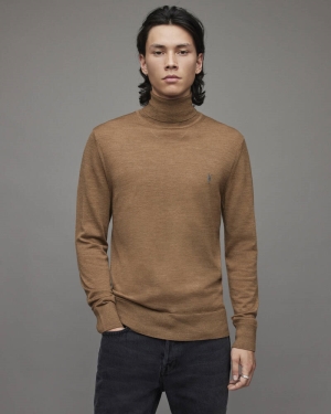 Allsaints Mode Merino Roll Neck Jumper Stickat Herr Orange Bruna | SE.MK166X-8044