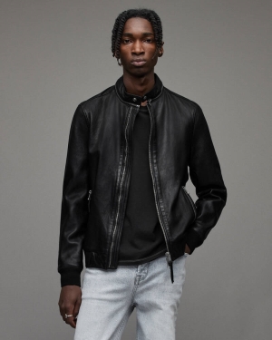 Allsaints Morris Läder Bomber Jacka Herr Svarta | SE.ML080X-5