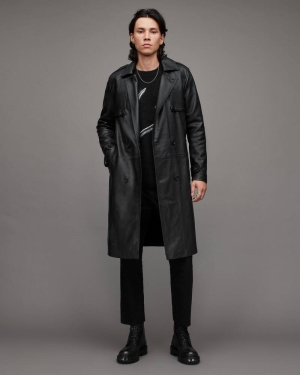 Allsaints Oken Läder Trench Jacka Herr Svarta | SE.ML036W-5