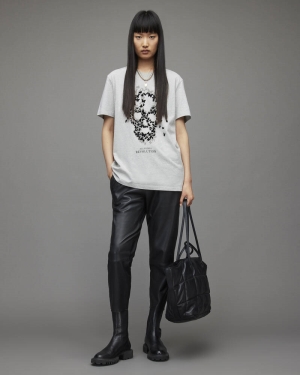 Allsaints Omnia Skull Boyfriend T-shirt Dam Grå | SE.WG023X-107