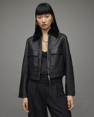 Allsaints Safiya Läder Jacka Dam Svarta | SE.WL009X-5