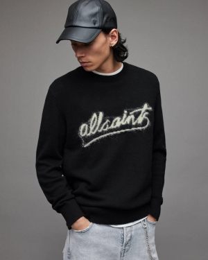 Allsaints Signature Crew Jumper Stickat Herr Svarta | SE.MK032X-5