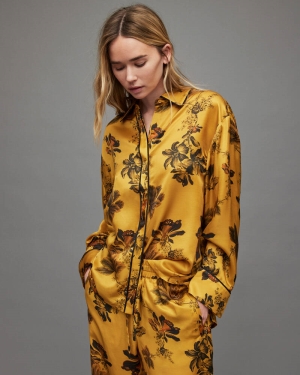 Allsaints Sofi Lilly Silk Blend Pyjama Shirt Nattkläder Dam Guld | SE.WX031X-79