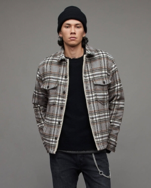 Allsaints Xanetta Checked Sherpa Fodrade Jacka Herr Grå | SE.MJ105X-7