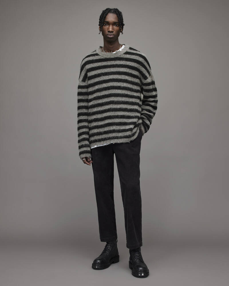 Allsaints Adams Oversized Randig Jumper Stickat Herr Svarta | SE.MK127V-5