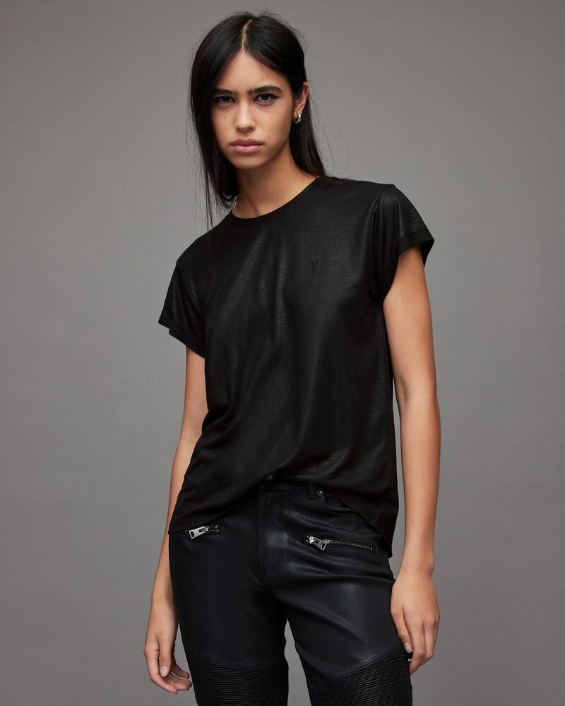 Allsaints Anna Shimmer T-shirt Dam Svarta | SE.WM243X-5