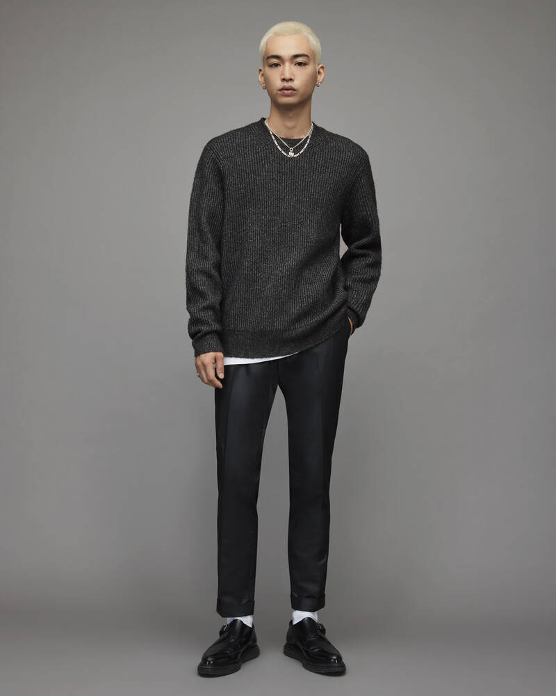 Allsaints Astro Crew Jumper Stickat Herr Svarta | SE.MK192X-4009