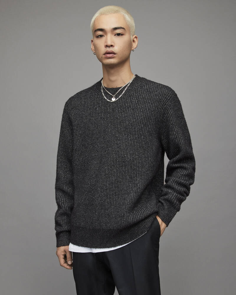 Allsaints Astro Crew Jumper Stickat Herr Svarta | SE.MK192X-4009