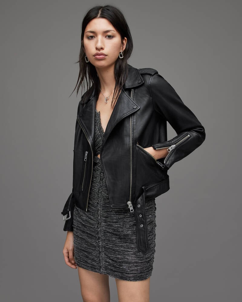 Allsaints Balfern Läder Biker Jacka Dam Svarta | SE.WL115E-5