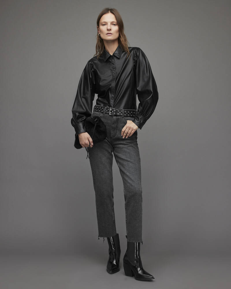 Allsaints Bella Faux Shirt Skjorta Dam Svarta | SE.WL018X-5