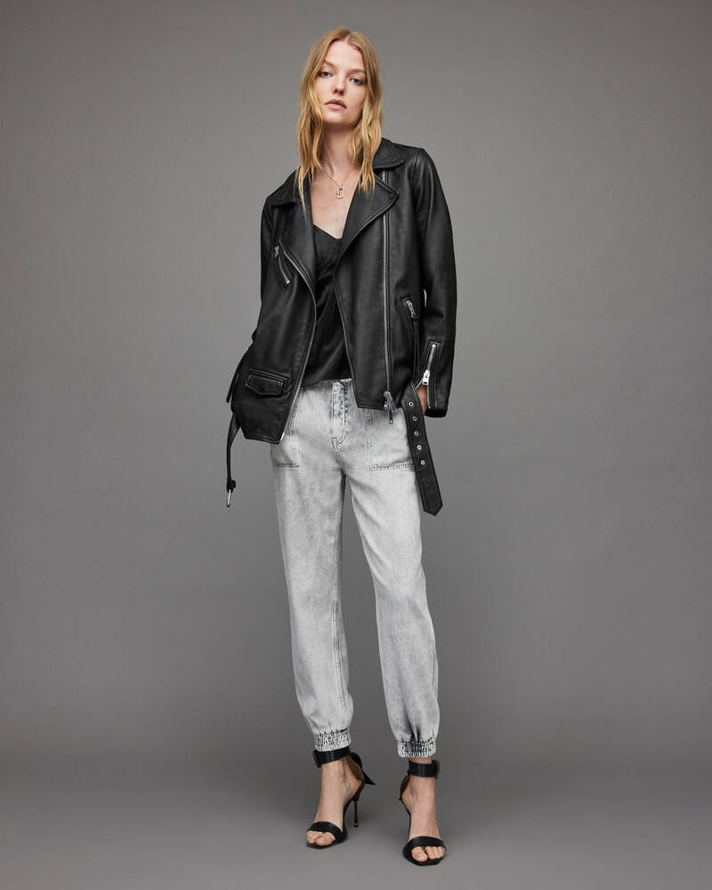 Allsaints Billie Oversized Läder Biker Jacka Dam Svarta | SE.WL029X-5