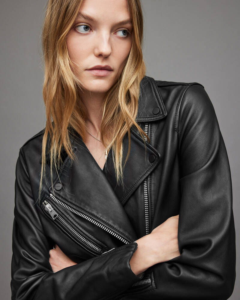 Allsaints Billie Oversized Läder Biker Jacka Dam Svarta | SE.WL029X-5