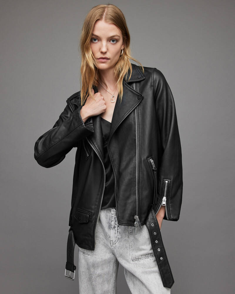 Allsaints Billie Oversized Läder Biker Jacka Dam Svarta | SE.WL029X-5