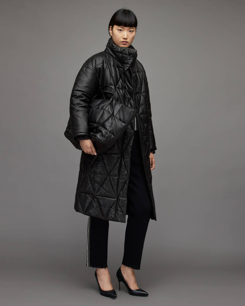 Allsaints Bon Oversized Läder Puffer Jacka Dam Svarta | SE.WL136X-5