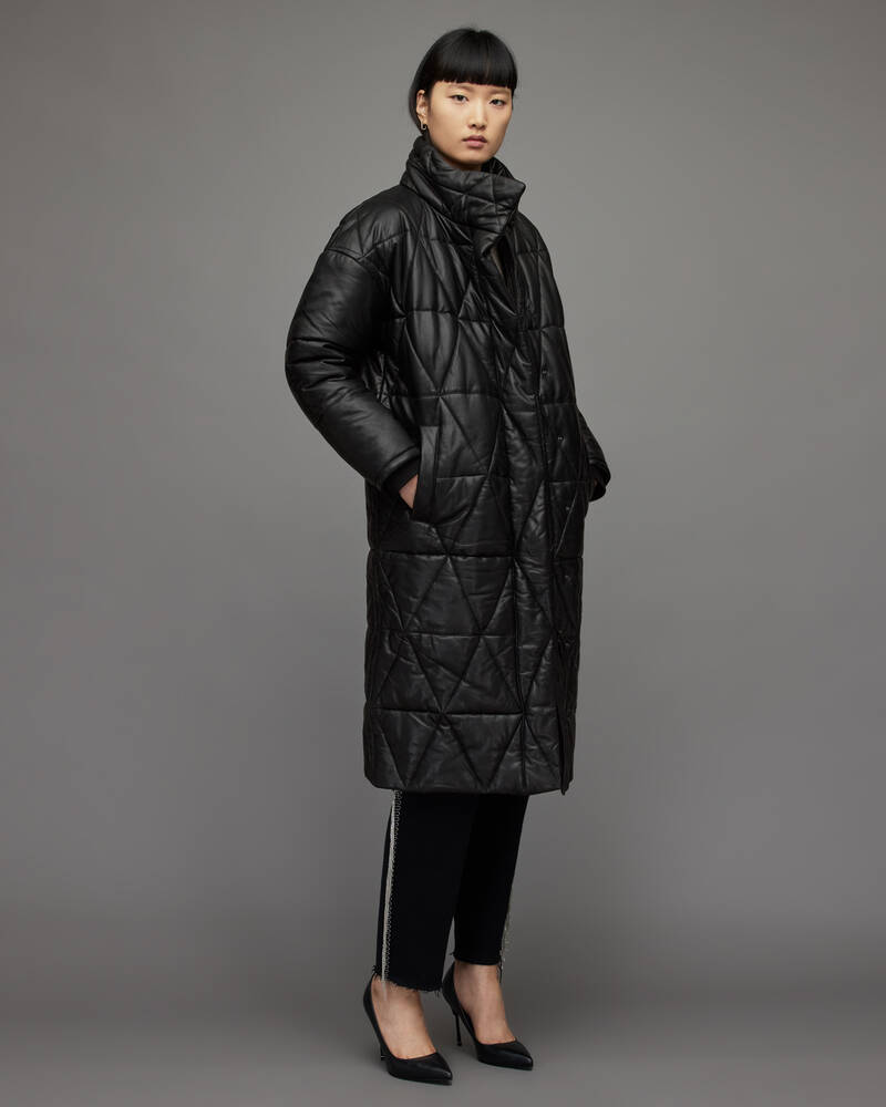 Allsaints Bon Oversized Läder Puffer Jacka Dam Svarta | SE.WL136X-5