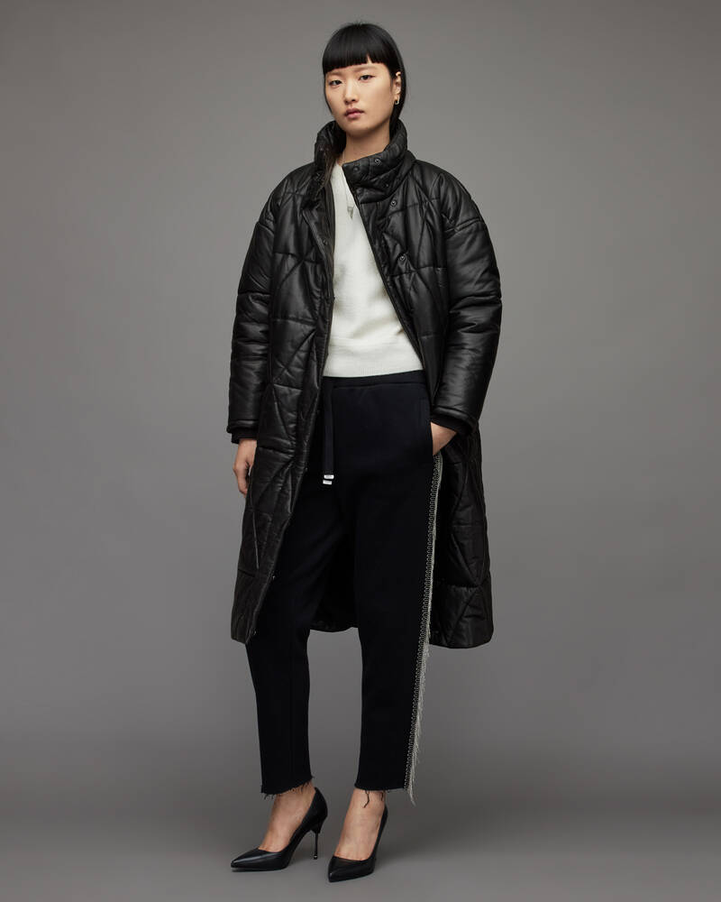 Allsaints Bon Oversized Läder Puffer Jacka Dam Svarta | SE.WL136X-5