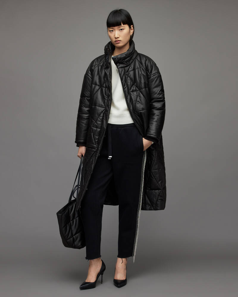 Allsaints Bon Oversized Läder Puffer Jacka Dam Svarta | SE.WL136X-5