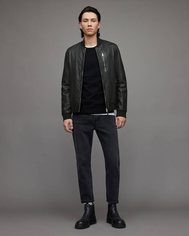 Allsaints Boyton Läder Bomber Jacka Herr Svarta | SE.ML048T-5