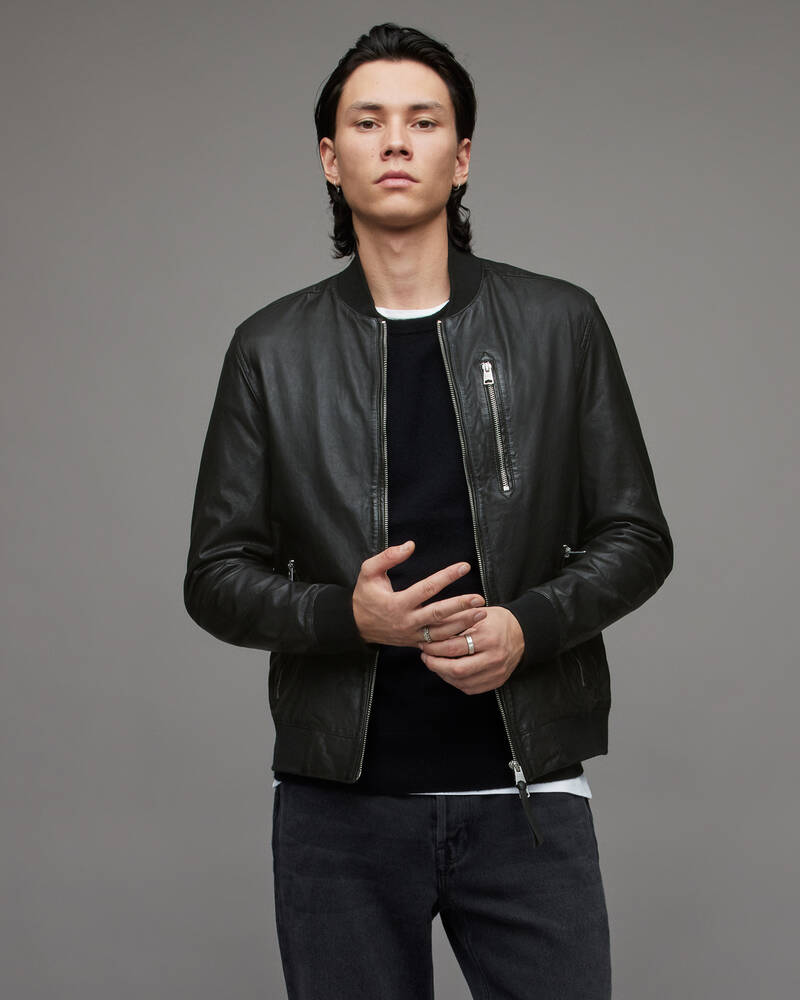 Allsaints Boyton Läder Bomber Jacka Herr Svarta | SE.ML048T-5