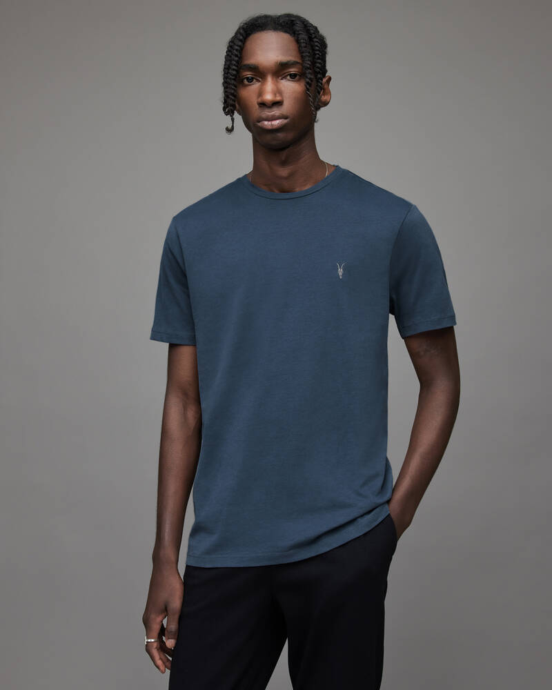 Allsaints Brace Crew Brushed Bomull T-shirt Herr Blå | SE.MD048X-7845