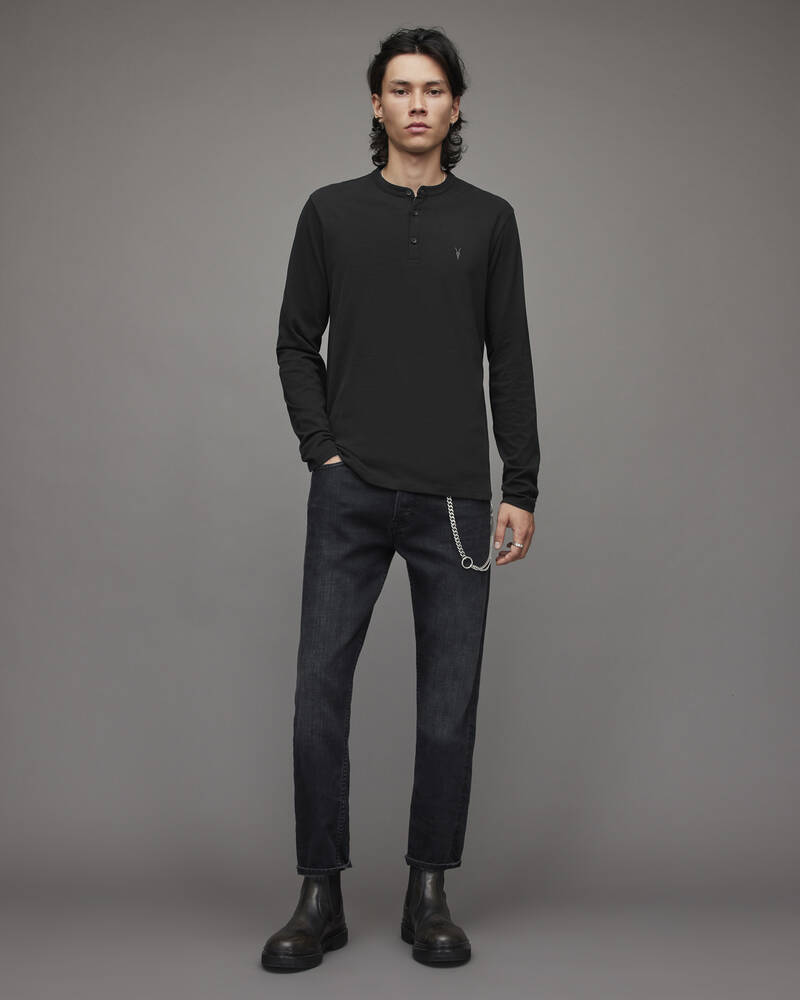 Allsaints Brace Long Sleeve Brushed Bomull Henley T-shirt Herr Svarta | SE.MD002U-451