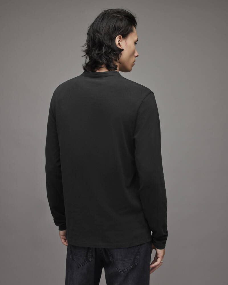 Allsaints Brace Long Sleeve Brushed Bomull Henley T-shirt Herr Svarta | SE.MD002U-451