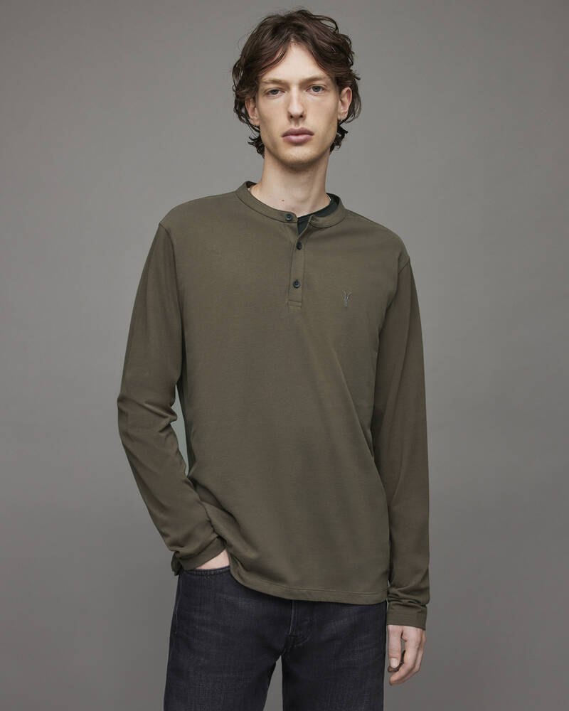 Allsaints Brace Long Sleeve Brushed Bomull Henley T-shirt Herr Bruna | SE.MD059X-6470