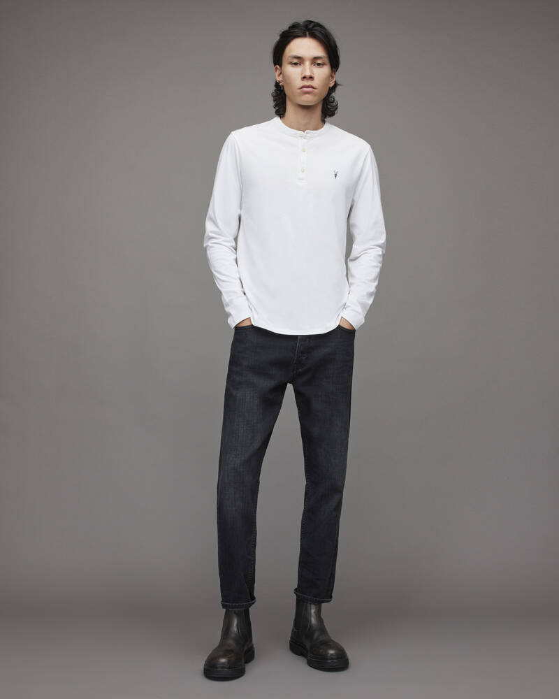 Allsaints Brace Long Sleeve Brushed Bomull Henley T-shirt Herr Vita | SE.MD252U-437