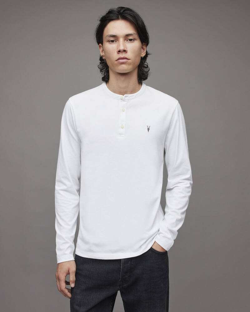 Allsaints Brace Long Sleeve Brushed Bomull Henley T-shirt Herr Vita | SE.MD252U-437