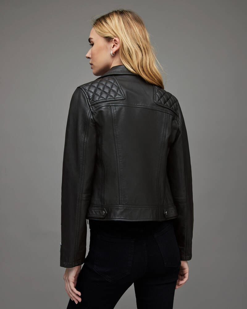 Allsaints Caden Läder Biker Jacka Dam Svarta | SE.WL156X-5