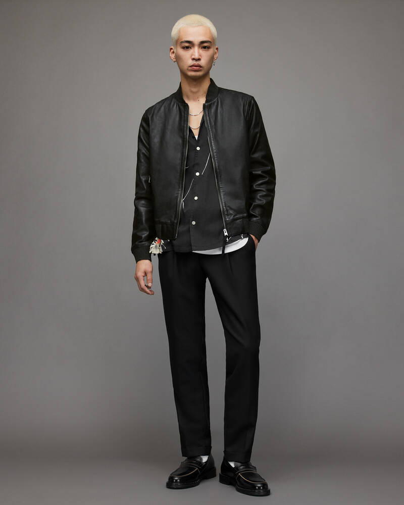 Allsaints Cahill Läder Bomber Jacka Herr Svarta | SE.ML069X-5