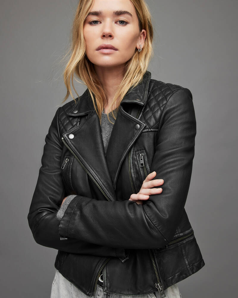 Allsaints Cargo Läder Biker Jacka Dam Svarta Grå | SE.WL047C-140