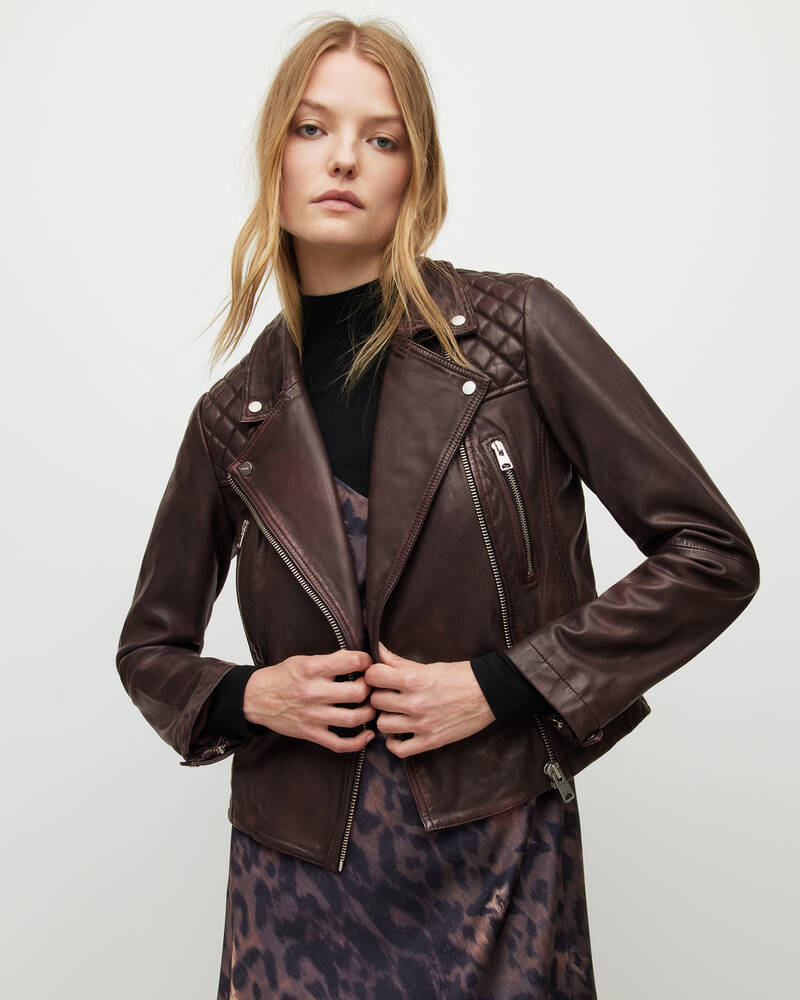 Allsaints Cargo Läder Biker Jacka Dam Svarta Vinröda | SE.WL145V-1215