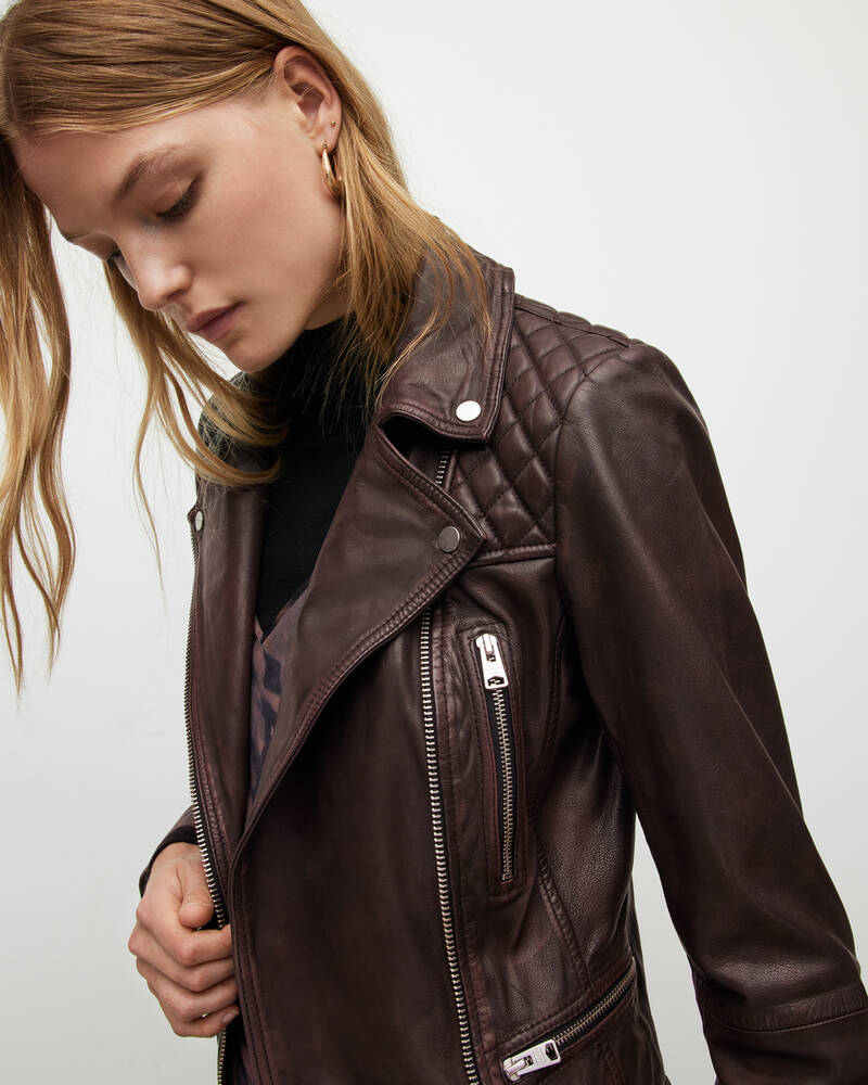 Allsaints Cargo Läder Biker Jacka Dam Svarta Vinröda | SE.WL145V-1215