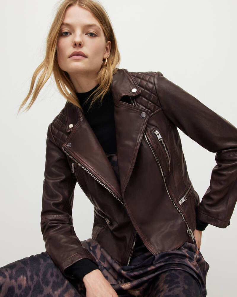 Allsaints Cargo Läder Biker Jacka Dam Svarta Vinröda | SE.WL145V-1215